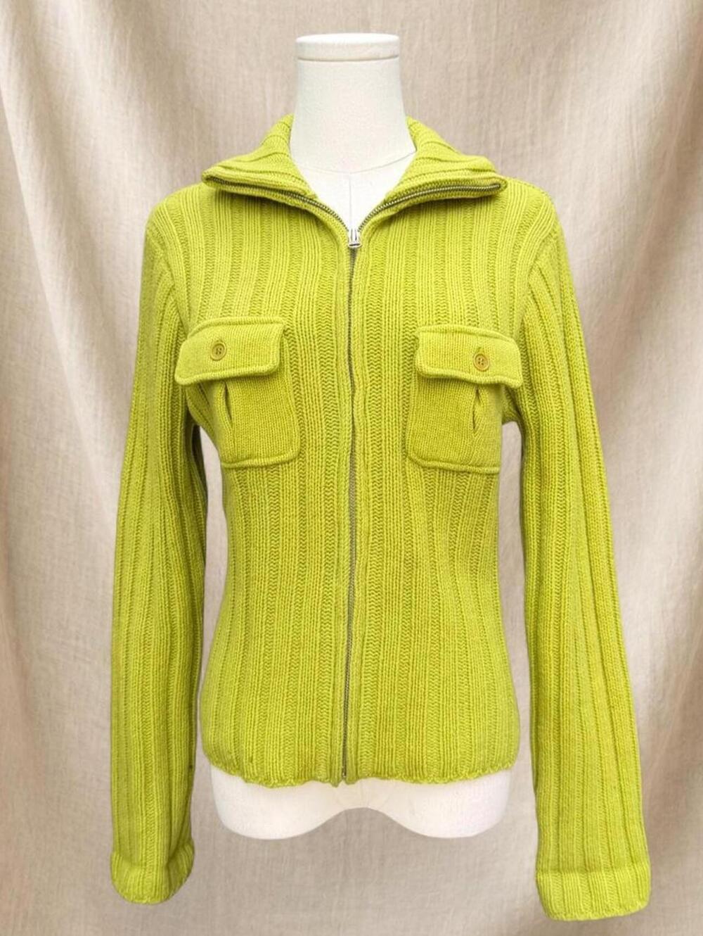 J.Crew 100% lambswool green ribbed knit zip up sweater with pockets